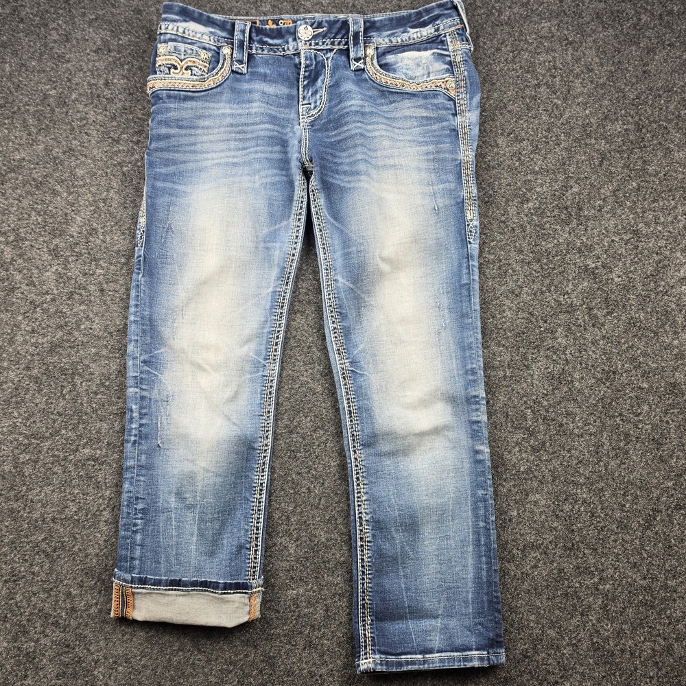 Rock Revival Felina Jeans Womens 28 Easy Crop Embroidered Flap Pocket Distressed